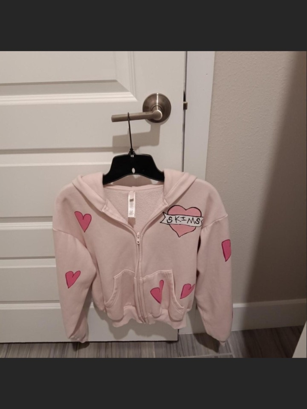 SKIMS Limited Edition Pink Heart Zip-Up Hoodie Sweatshirt